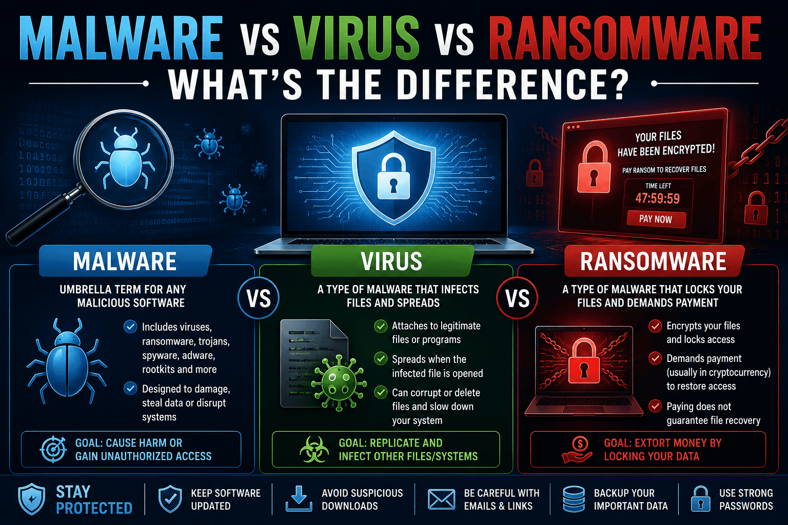 Malware vs Virus vs Ransomware: What’s the Difference? (Complete 2026 Guide)